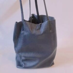 BORSE EN PELLE Bolsain Pere Leather Tote Bag, Navy Blue